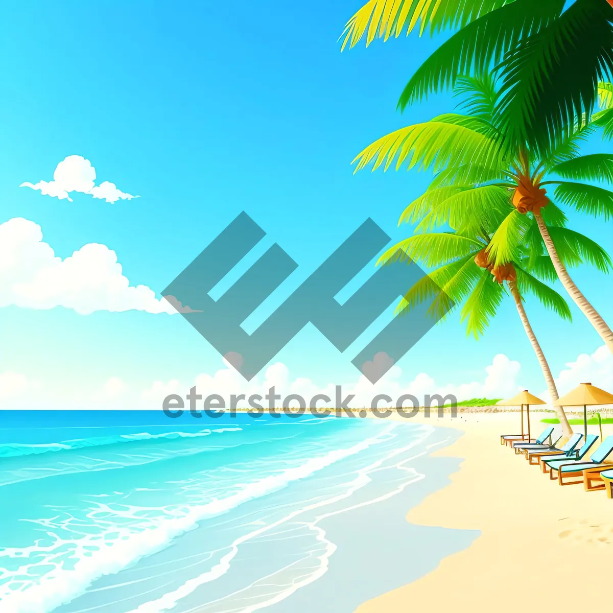 Picture of Tranquil Tropical Beach Paradise Under Palm Trees