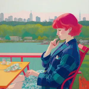 Happy student in a classroom with blackboard.