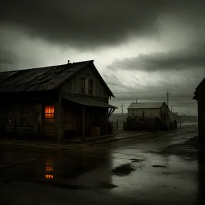 Rustic Wooden Farm Building with Skyline