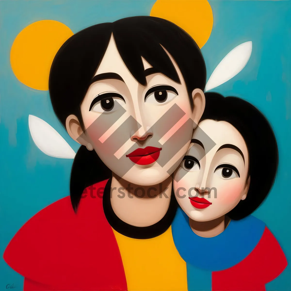 Picture of cartoon clip art of a housewife and child