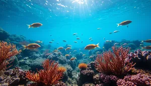 Colorful Tropical Fish in Bright Sunlight on Coral Reef