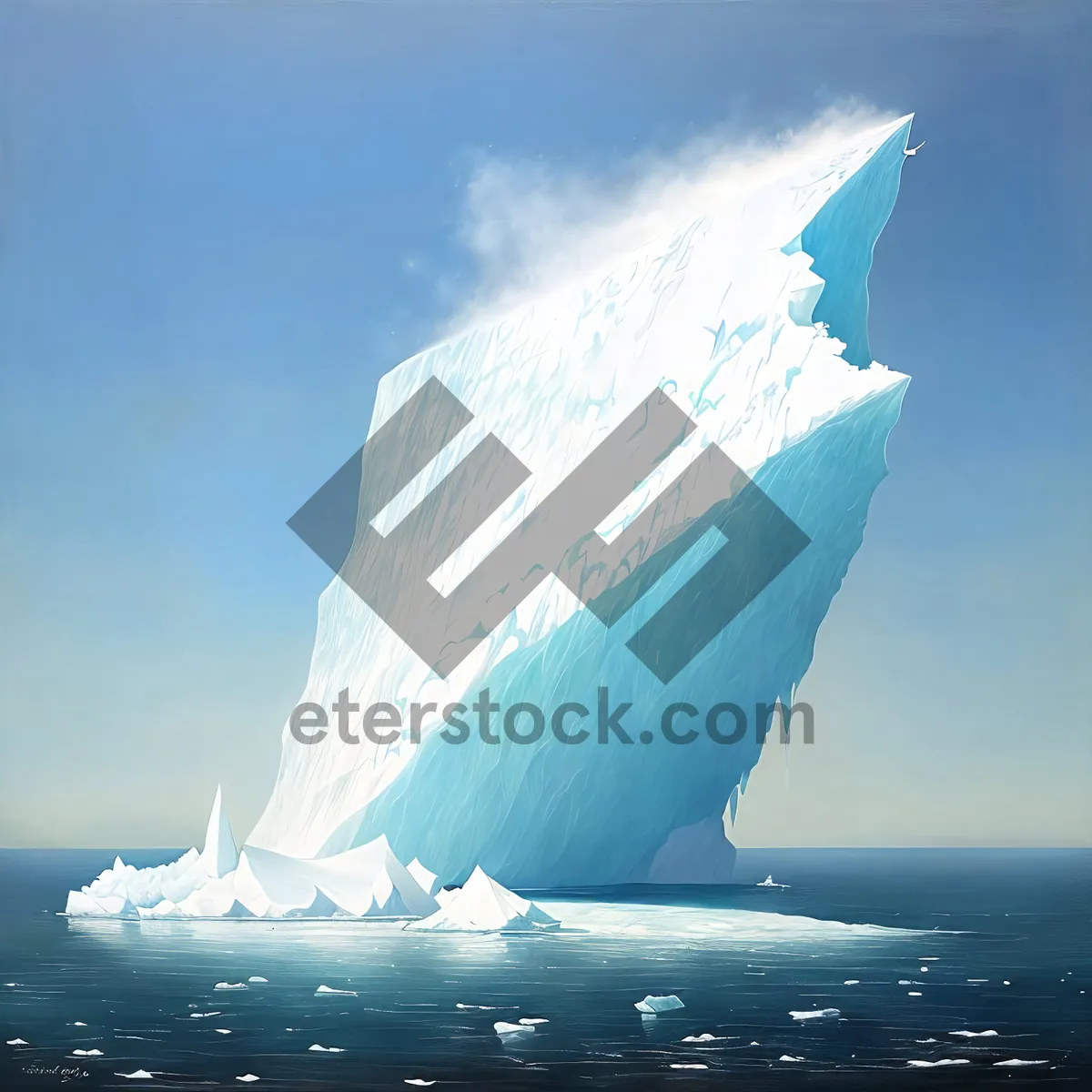 Picture of Cold Mountain Serenity: Majestic Iceberg Amidst Stunning Seascape