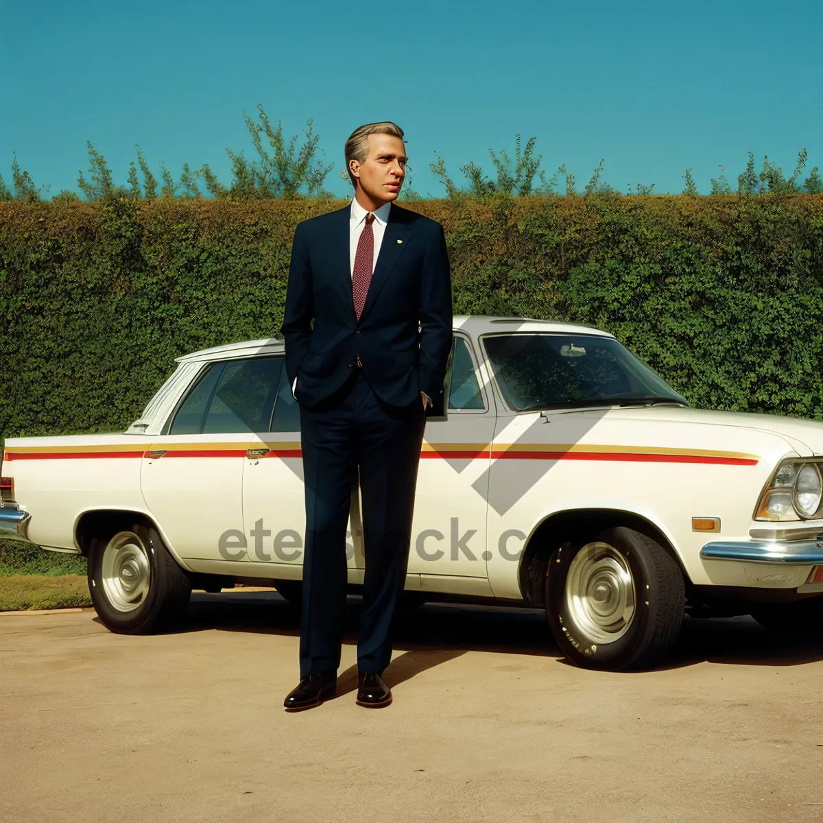 Picture of Successful businessman in a suit with a car