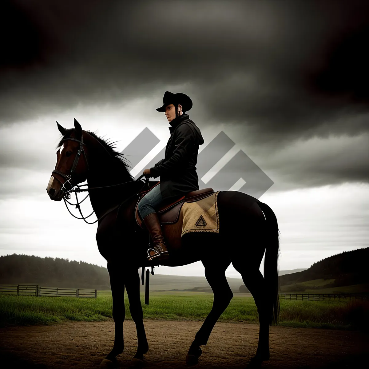 Picture of Equestrian Power: Majestic Stallion in Open Field.