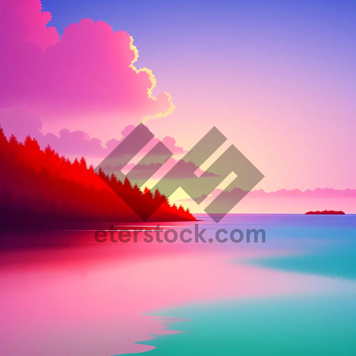 Picture of Vibrant Summer Sky Over Tranquil Seascape.