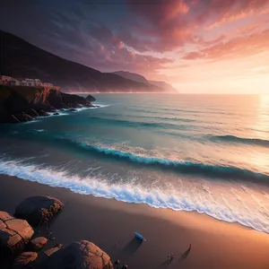 Golden Horizon: Serene Sunset over Sunny Beach