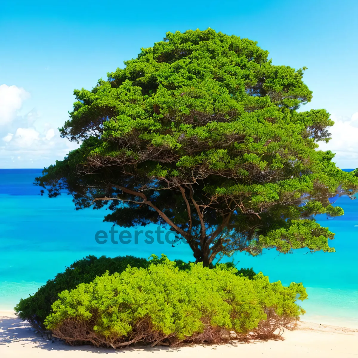 Picture of Serene Tropical Coastline with White Mangroves