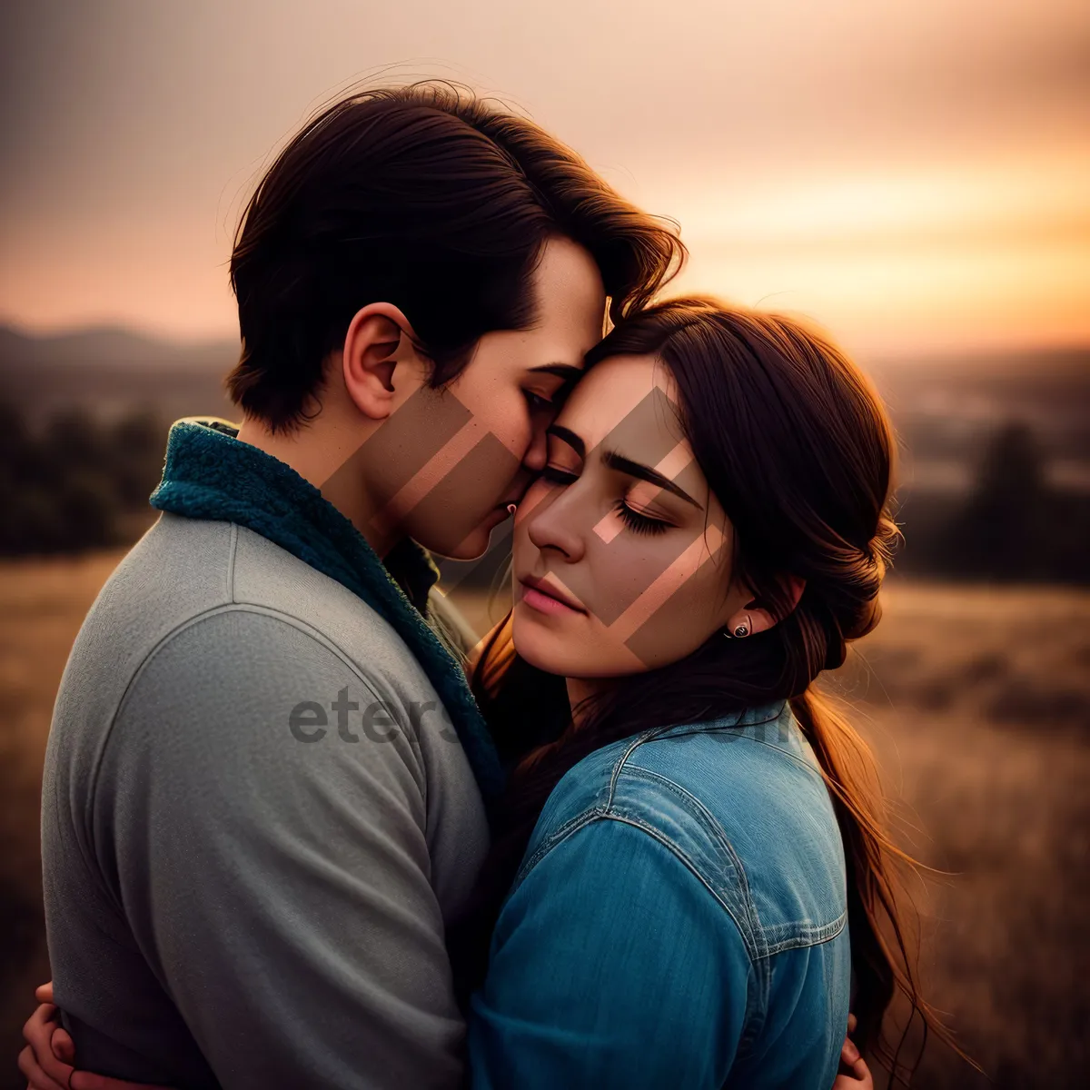 Picture of Smiling Couple Enjoying Outdoor Romance