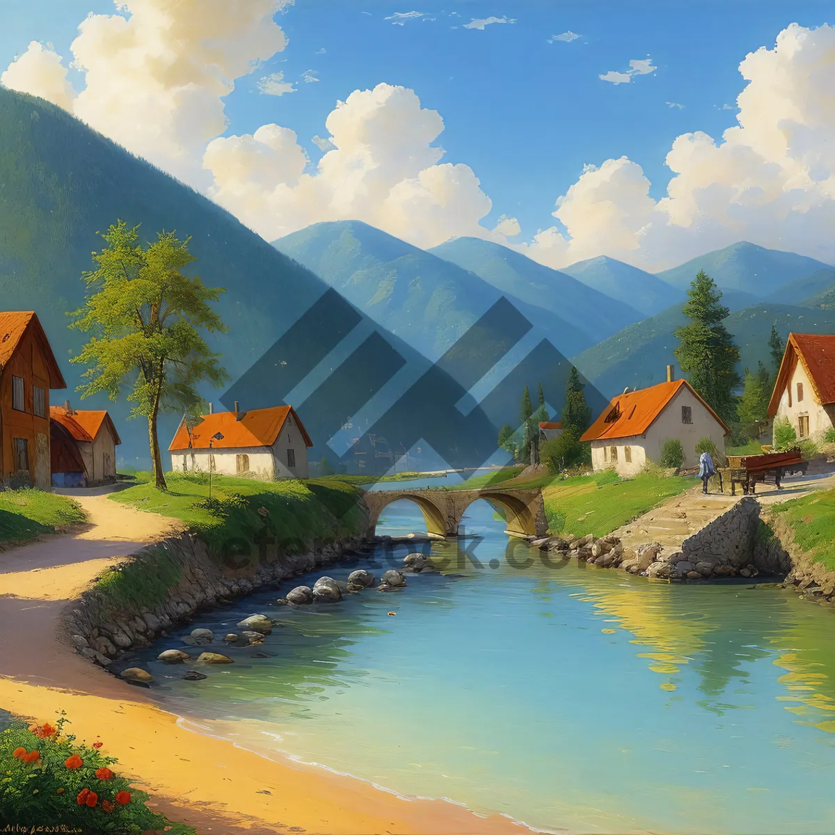 Picture of Mountain resort with sky reflection in lake