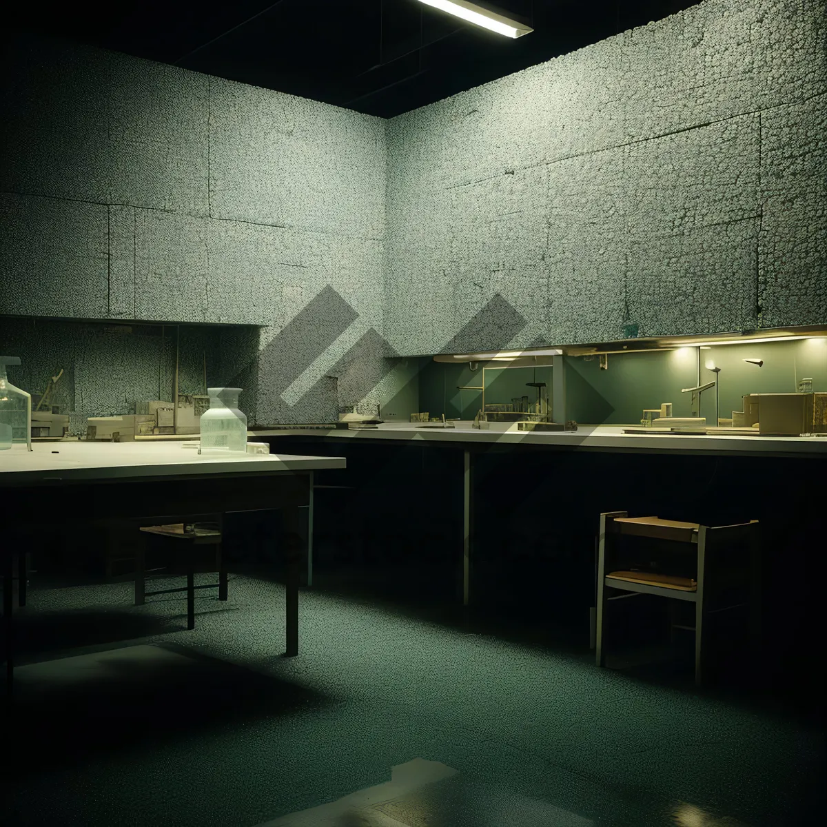 Picture of Modern Luxury Kitchen Interior with Wooden Furniture and Light Fixture