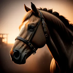 Chestnut Stallion in Bridle and Muzzle