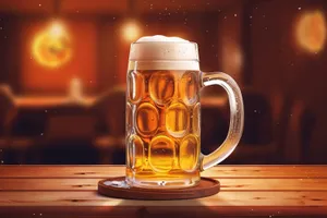 Refreshing Yellow Beer Glass with Foam and Bubbles