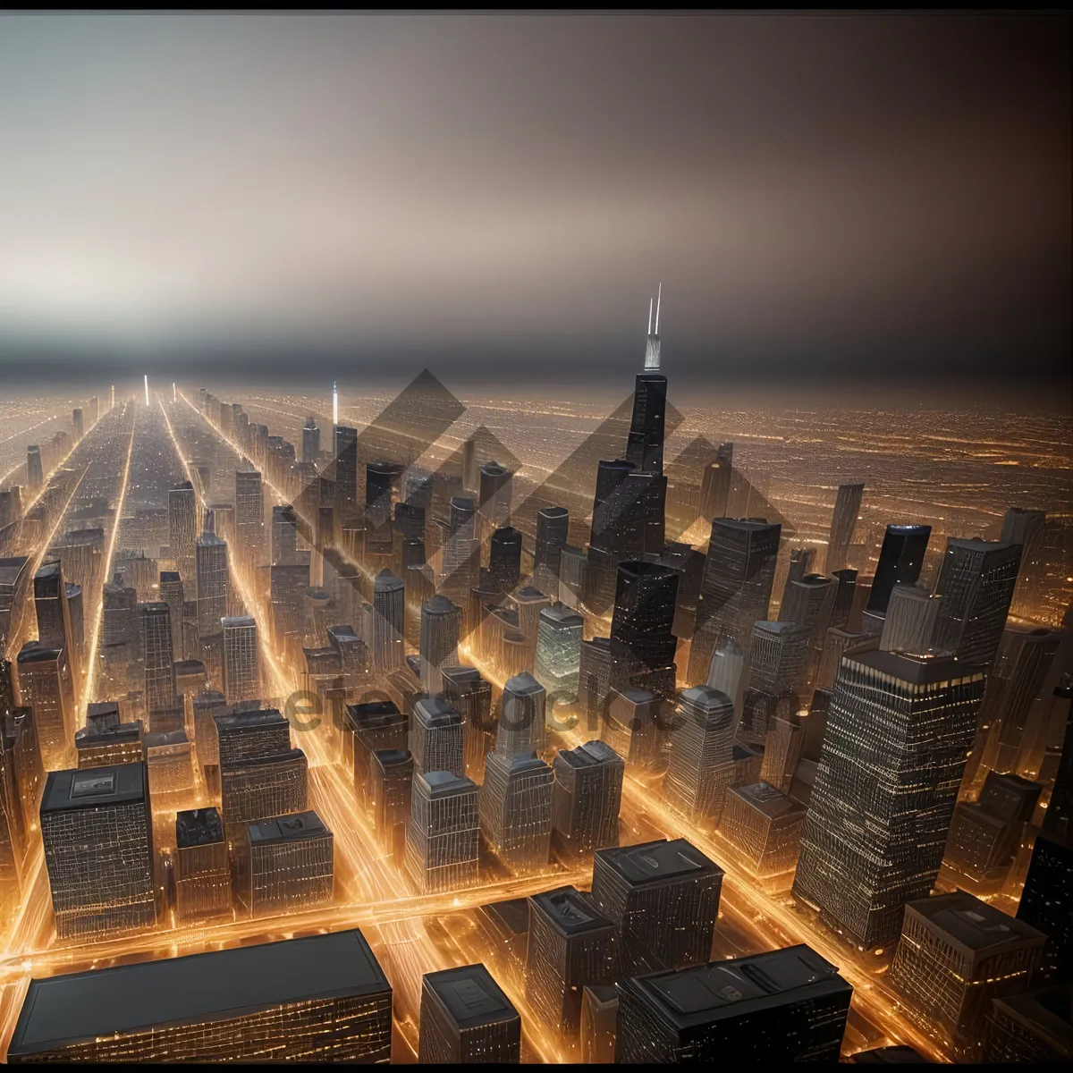 Picture of Urban Skyline at Night with River Reflection