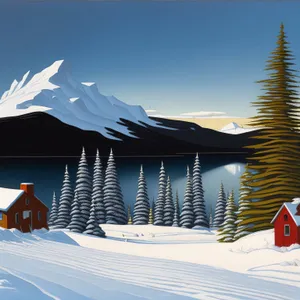 Majestic Winter Shrine amidst Snowy Alpine Mountains