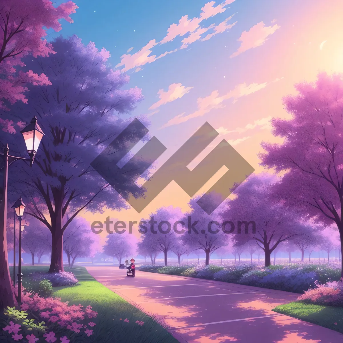 Picture of Vibrant Summer Sunset over Lush Meadow and Tree