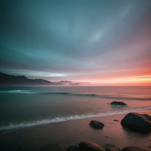 Golden Beach Sunset Over Ocean