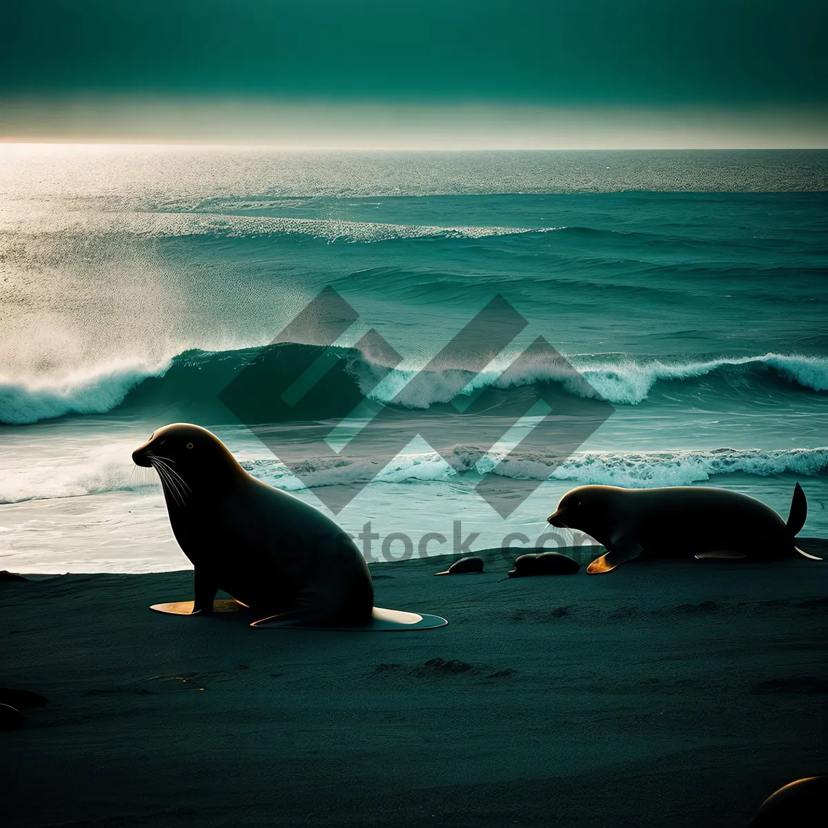 Picture of Sunset Serenade: Majestic Sea Lion on Sandy Beach