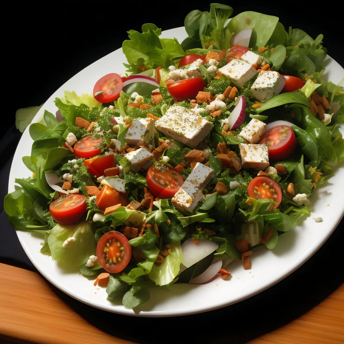 Picture of Delicious Healthy Salad with Fresh Vegetables and Grilled Chicken