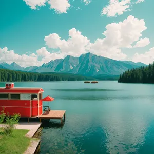 Serene Lakeside Reflection with Mountain Backdrop