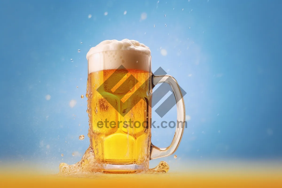 Picture of Golden beer in frosty mug with bubbles.