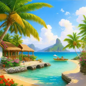 Tropical Paradise Beach Resort with Palm Trees