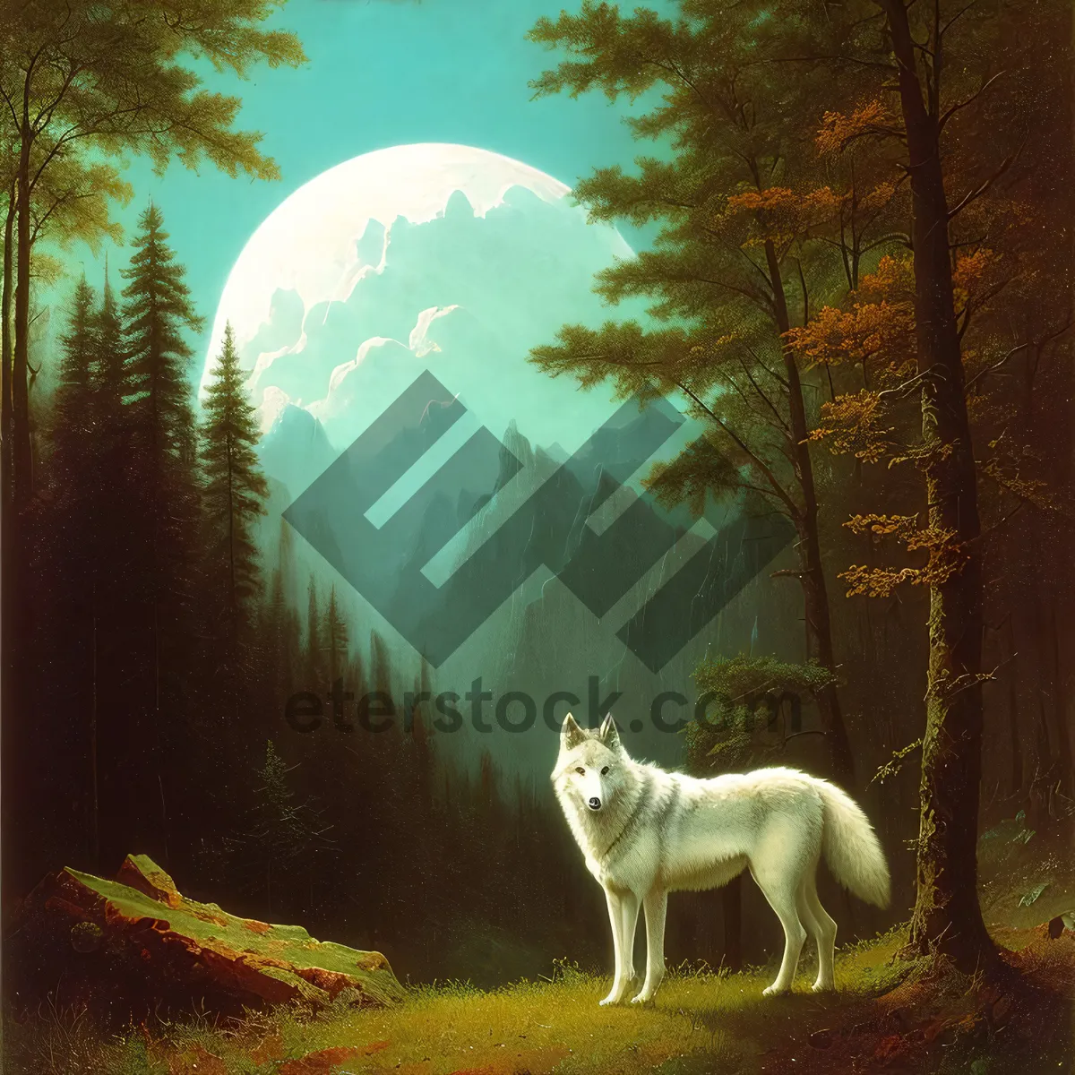 Picture of Canine Wild Wolf in Dense Forest