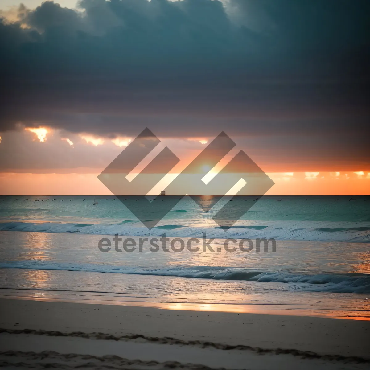 Picture of Sunset Beach Horizon: Vibrant Summer Sky Reflection