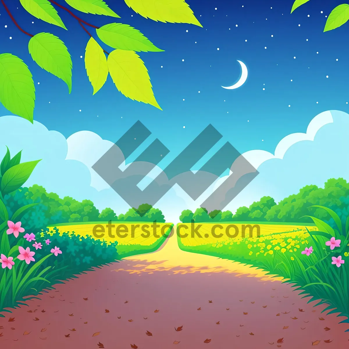 Picture of Seasonal Floral Design with Moon and Tree