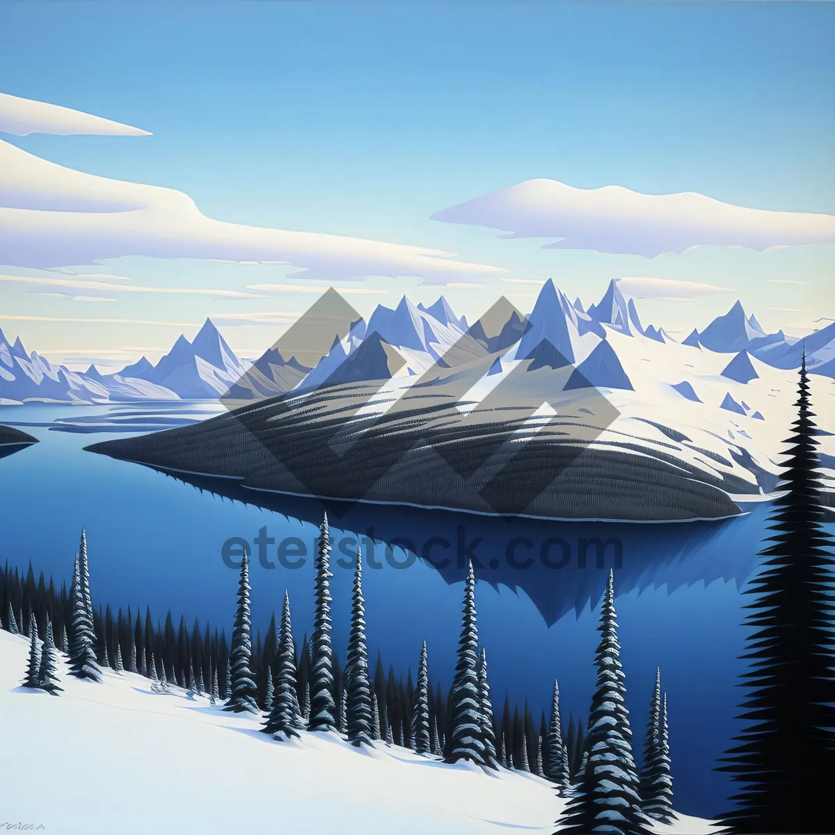 Picture of Majestic Winter Wonderland: Snowy Mountain Range Reflection