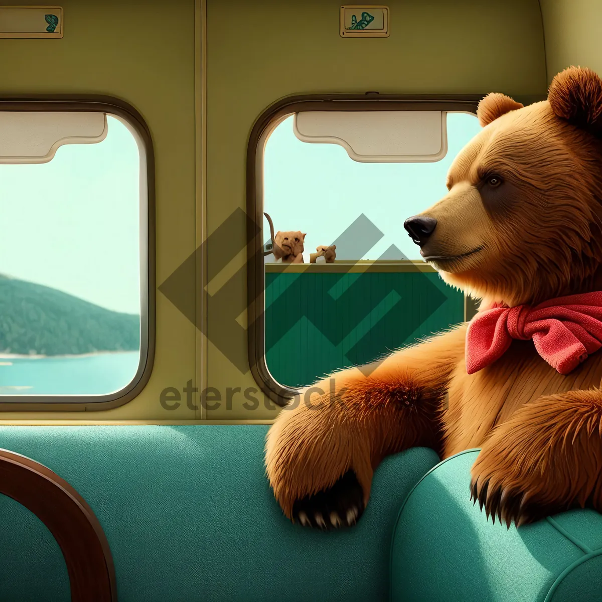 Picture of Brown Teddy Bear Resting on Armrest, Cute Pet Toy.