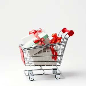 E-commerce Shopping Cart with Money and Wheel in Supermarket