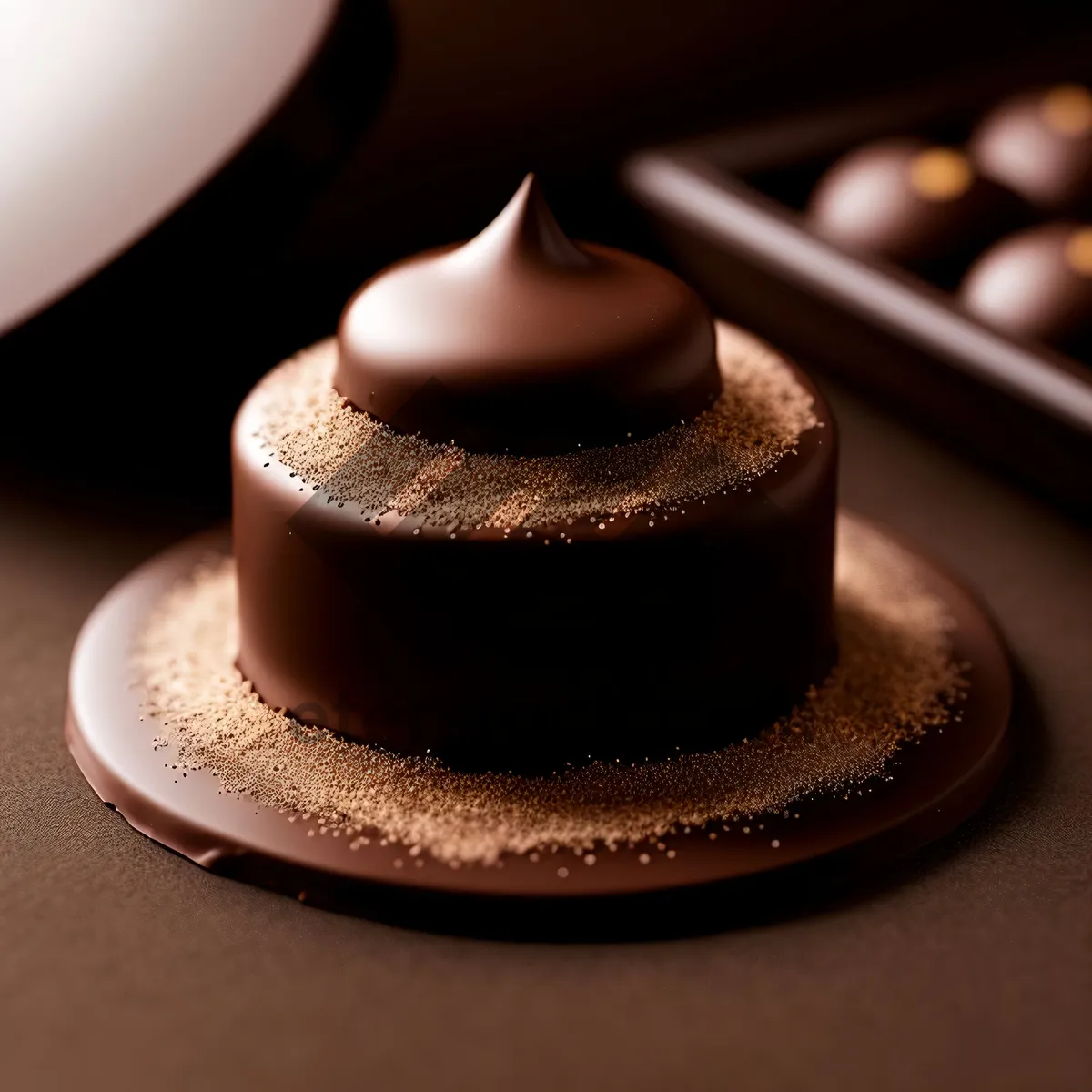 Picture of Decadent chocolate treat perched on stone in sombrero.