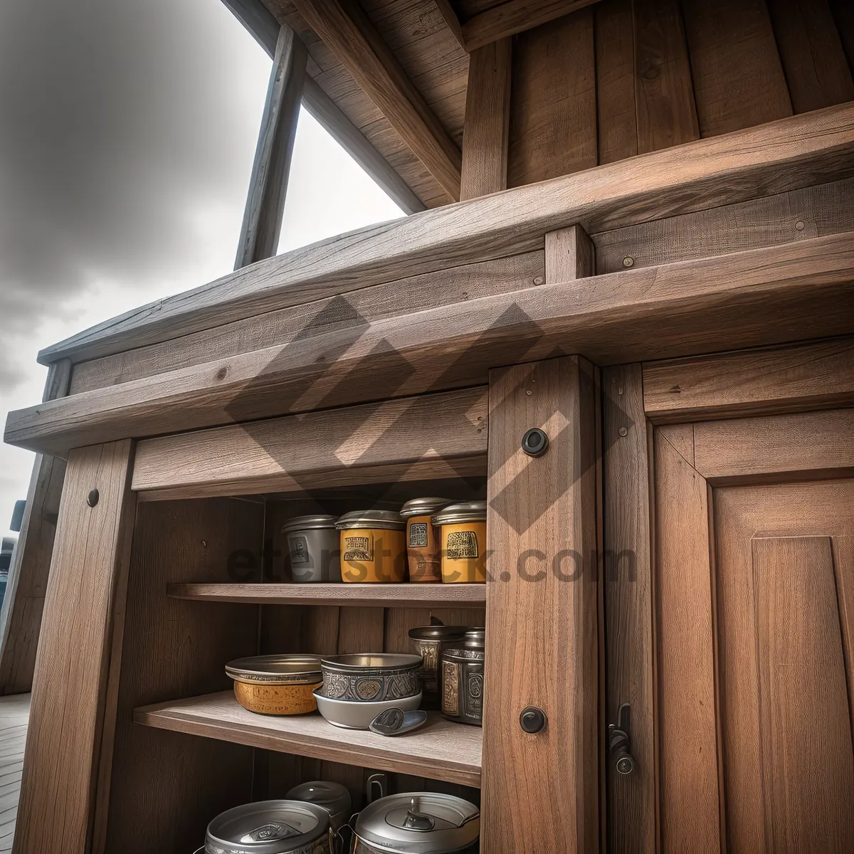 Picture of Vintage Chinese Wooden Cabinet with Carved Door