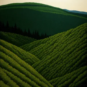 Scenic Highland Tea Plantation with Lush Rows of Tea Leaves