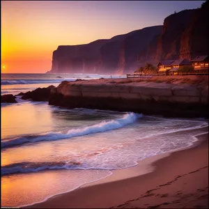 Serene Sunset Reflection on Beach Shore