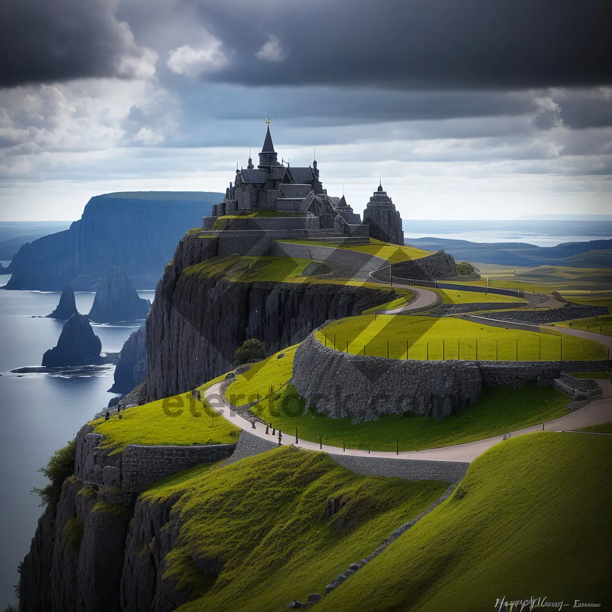 Picture of Majestic Mountaintop Palace Overlooking Serene Lake