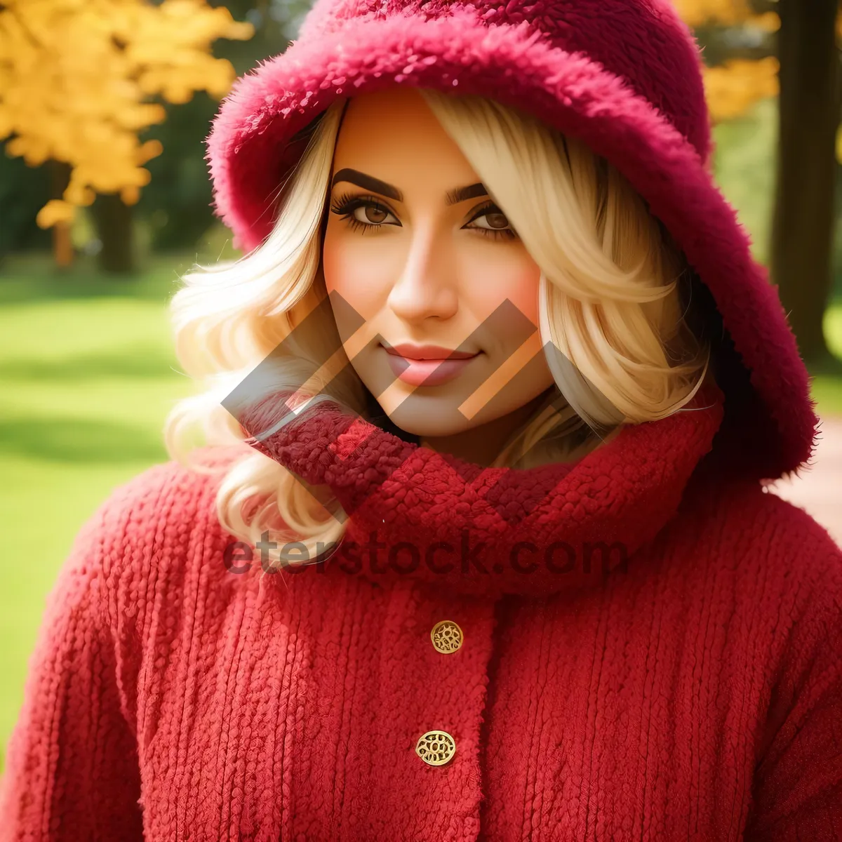 Picture of Cheerful Lady in Wool Cardigan, Smiling