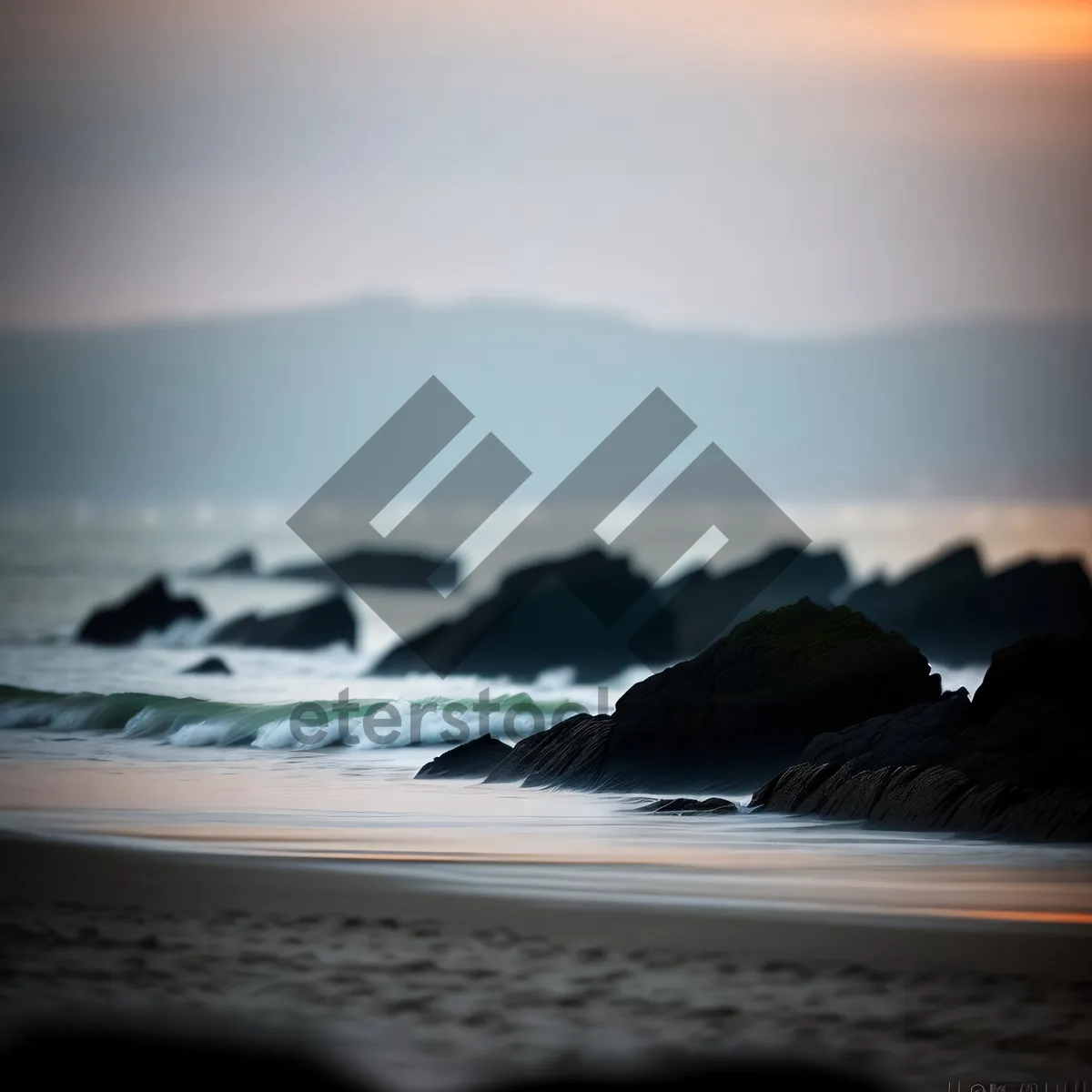 Picture of Serenity at Sunset: Coastal Waves Embracing Nature's Canvas