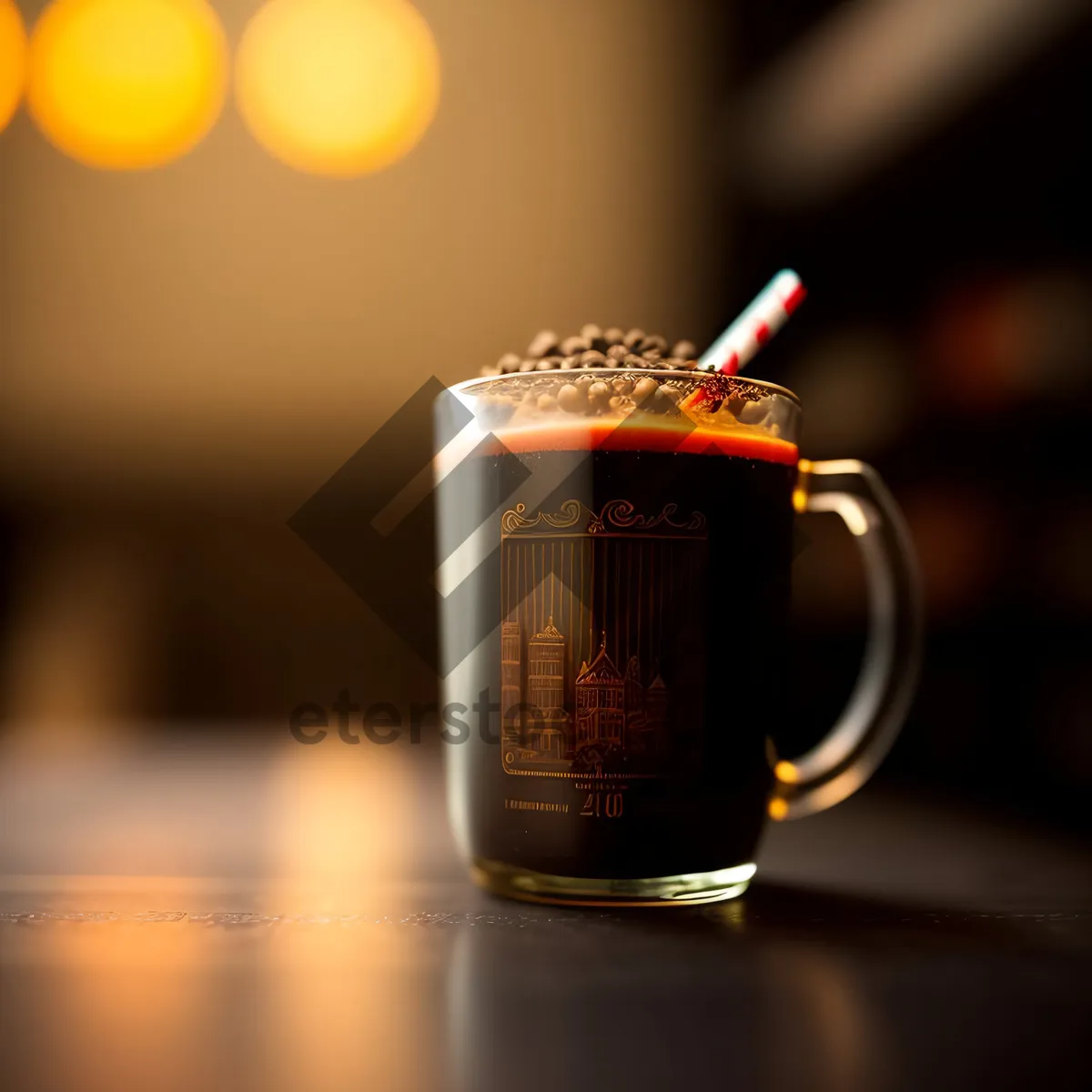 Picture of Hot Espresso in Coffee Mug on Restaurant Table