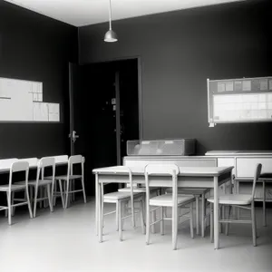 Modern Contemporary Classroom Interior with Wooden Furniture