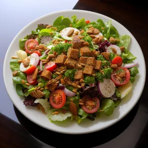 Delicious gourmet salad with fresh vegetables and cheese