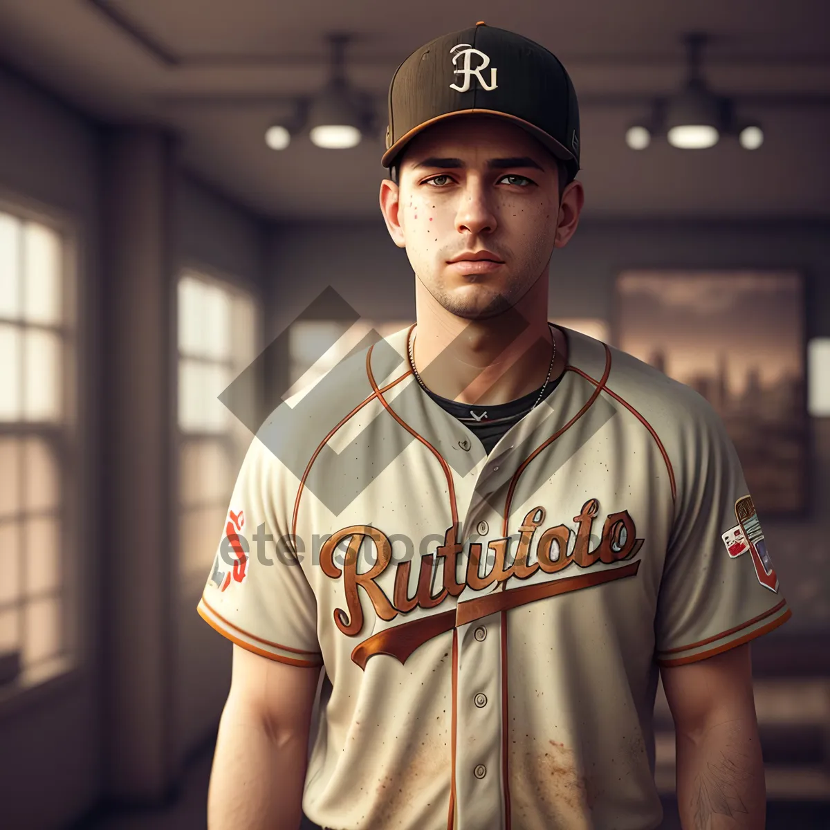 Picture of Happy Ballplayer: Confident Male Athlete in Hat