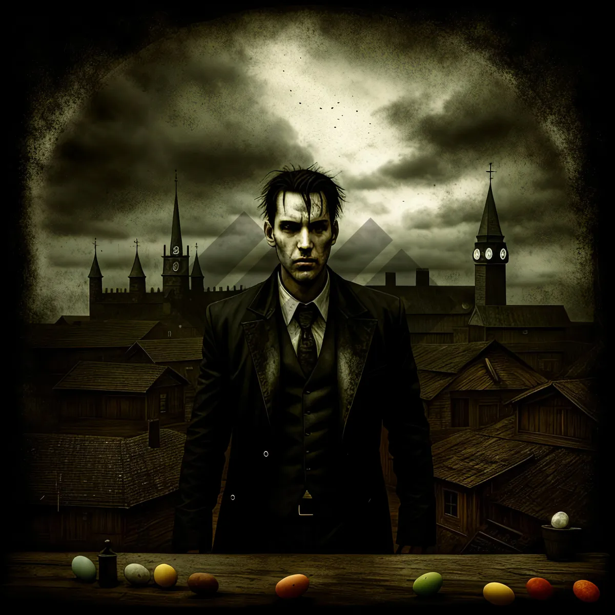 Picture of Dark Male Player at Black Pool Table