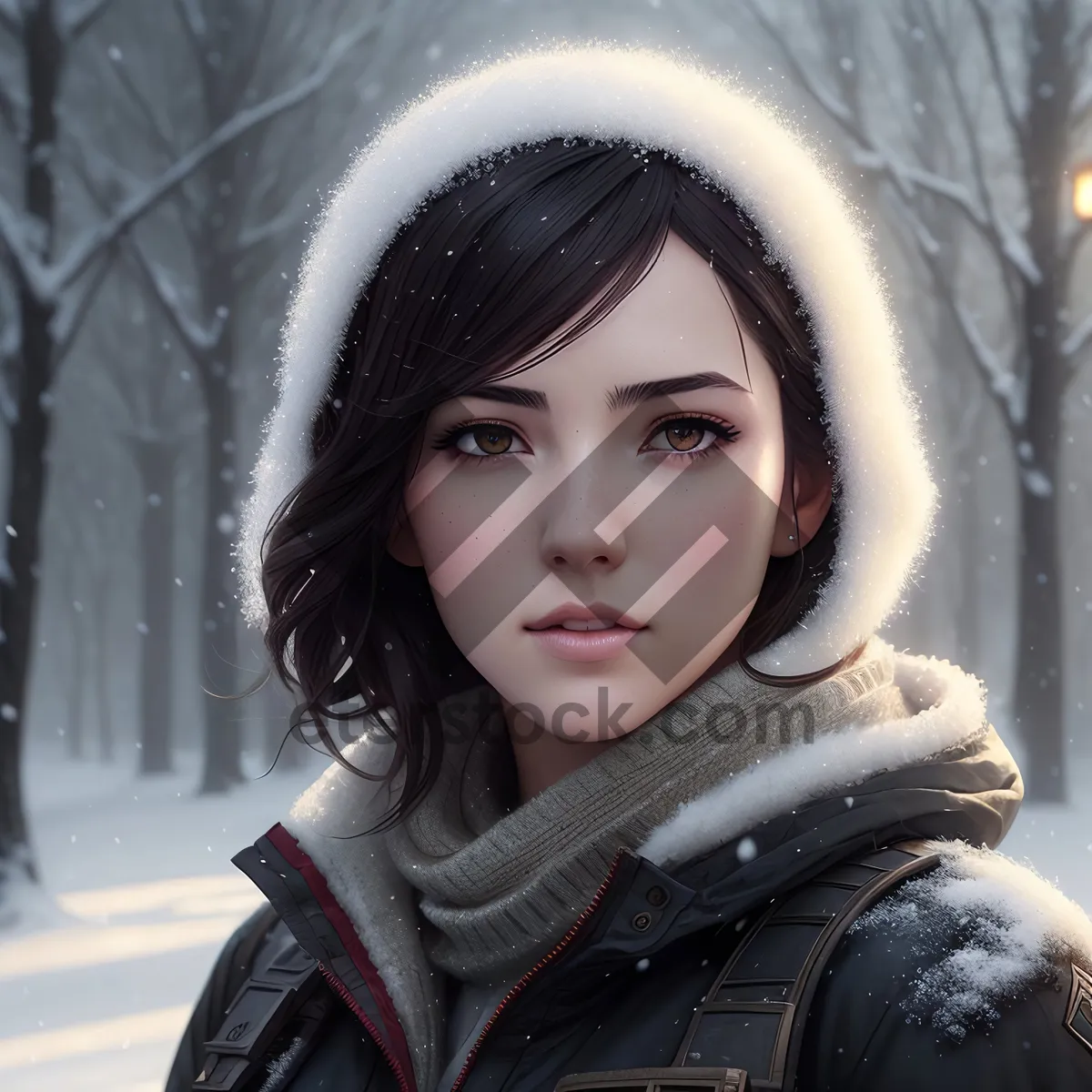 Picture of Winter Smiles: Fashionable Snow Portrait with Happy Smiling Faces