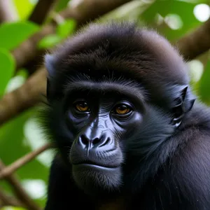 Jungle wildlife: Black monkeys and primates in natural habitat