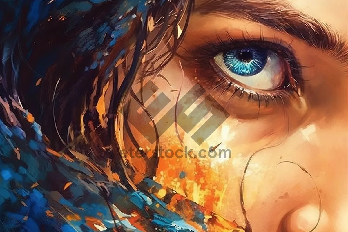 Picture of Closeup of human face with striking eye makeup