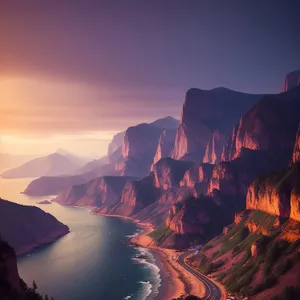 Grand Canyon Sunset: Majestic Valley Amidst Desert Landscape