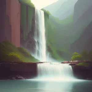 Serene Cascading Waterfall amidst lush Forest