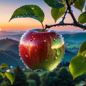 Fresh Red Delicious Apple on Tree Branch.
