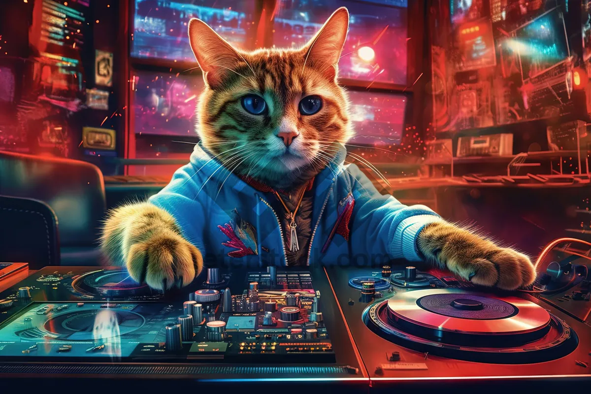 Picture of Feline DJ Kitty with Cute Eyes on Screen